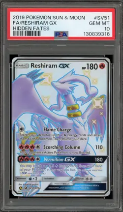 Pokemon Reshiram GX Hidden Fates Full Art #SV51 PSA 10 Gem Mint - Image 1