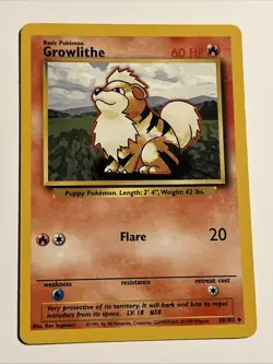 Growlithe 028/102 Base Set Regular 1999 Unlimited Pokemon Game TCG - Image 1