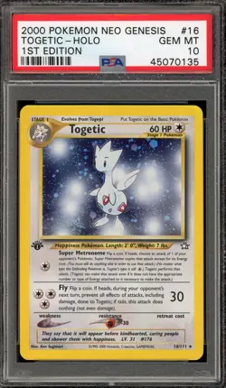 Pokemon Togetic Neo Genesis 1st Edition Holo Rare #16 PSA 10 Gem Mint - Image 1