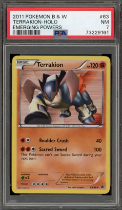 Pokemon Terrakion Emerging Powers Holo Rare #63 PSA 7 - Image 1