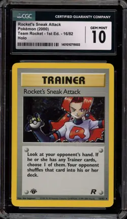 Pokemon Rocket's Sneak Attack Team Rocket 1st Edition Holo Rare #16 CGC 10 - Image 1