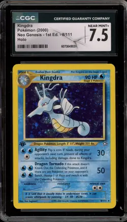 Pokemon Kingdra Neo Genesis 1st Edition Holo Rare #8 DAMAGED SLAB CGC 7.5 - Image 1