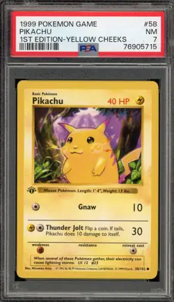 Pokemon Pikachu Base Set Shadowless 1st Edition Yellow Cheeks #58 PSA 7 - Image 1