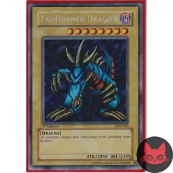 Yugioh Tri-Horned Dragon LOB-000 Secret Rare Asian English 1st Edition MP - Image 1