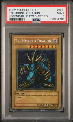 Tri-horned Dragon LOB-000 WAVY Secret Rare 1st Edition Yugioh PSA 9 *781 - Image 1