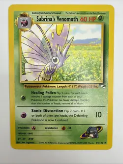 Sabrina's Venomoth 34/132 Gym Heroes Regular Rare Vintage Pokemon Card - Image 3