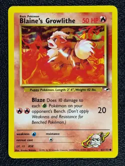 Blaine's Growlithe 62/132 Gym Heroes Series Common Pokemon Card 1999-2000 NM - Image 1