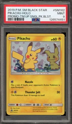 Pokemon Pikachu Team Up Blister Pk. Black Star Holo Promo SM162 PSA 9 Mint - Image 1