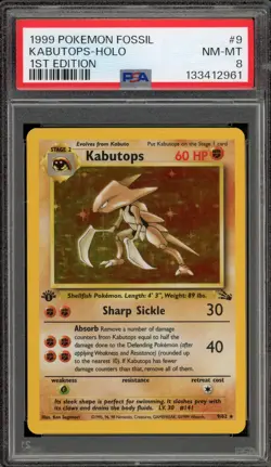Pokemon Kabutops Fossil 1st Edition Holo Rare #9 PSA 8 - Image 1