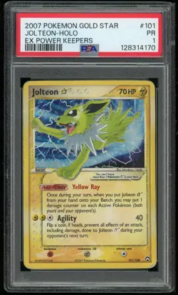 Pokemon TCG Jolteon Holo Gold Star 101/108 EX Power Keepers PSA 1 PR 2007 - Image 1
