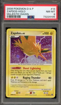 Pokemon Zapdos Majestic Dawn Holo Rare #14 PSA 8 - Image 1