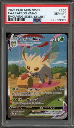 Pokemon Leafeon VMAX Evolving Skies Secret Rare Full Alt Art #205 PSA 10 - Image 1