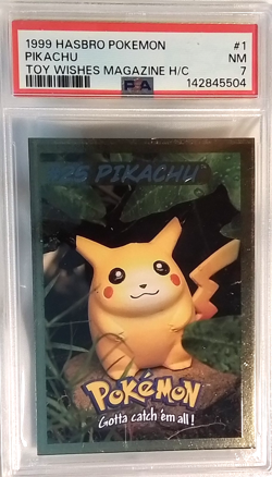 PIKACHU 1999 POKEMON HASBRO TOY WISHES MAGAZINE HAND CUT CARD #1 PSA 7 - Image 1