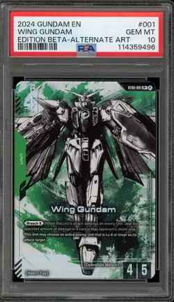 Gundam Card Game Wing Gundam Beta Edition Alternate Art #001 PSA 10 Gem Mint - Image 1
