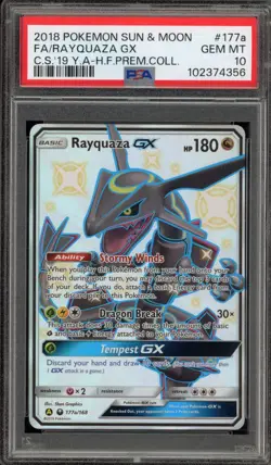Pokemon Rayquaza GX Hidden Fates Premium Coll. Full Alt Art Promo #177a PSA 10 - Image 1