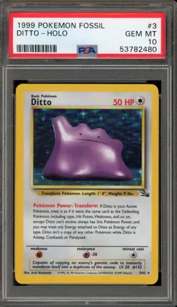 Pokemon Ditto Fossil Unlimited Holo Rare #3 PSA 10 Gem Mint - Image 1