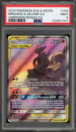 Pokemon Marshadow & Machamp GX Unbroken Bonds Full Alt Art #199 PSA 9 Mint - Image 1