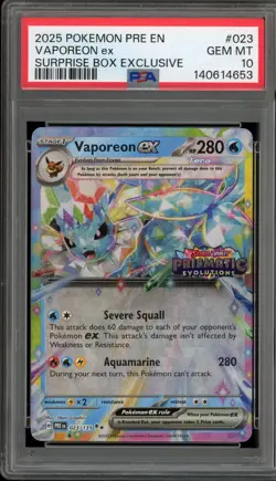 Pokemon Vaporeon ex Prismatic Evolution Surprise Bx. Exclusive Promo #023 PSA 10 - Image 1