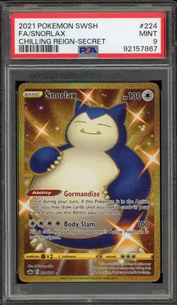 Pokemon Snorlax Chilling Reign Secret Rare Full Art #224 PSA 9 Mint - Image 1
