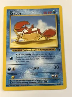 Krabby 51/62 Fossil Regular 1999 Unlimited Pokemon Game TCG - Image 1