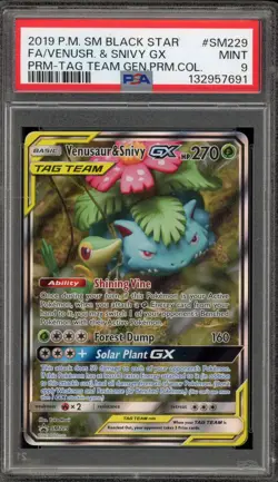 Pokemon Venusaur & Snivy GX Tag Team Premium Coll. Full Art Promo SM229 PSA 9 - Image 1