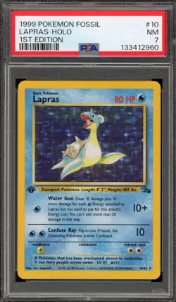Pokemon Lapras Fossil 1st Edition Holo Rare #10 PSA 7 - Image 1