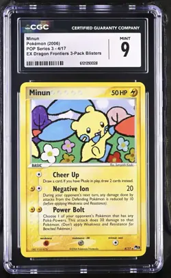 2006 Pokemon Minun POP Series 3 4/17 EX Dragon Frontiers CGC MINT 9 - Image 1