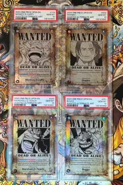 One Piece OP09 Wanted Poster complete set PSA 10 English Luffy Shanks Teach Bugg - Image 1