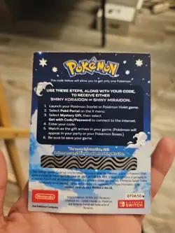 Shiny Miraidon Koraidon Code GameStop Pokemon - Physical PROMO Card- Unused Code - Image 1
