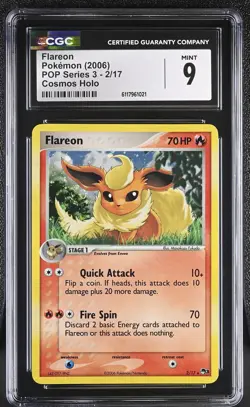 CGC 9 MINT Flareon 2006 POP Series 3 2/17 Cosmos Holo SWIRL Pokemon Card - Image 1