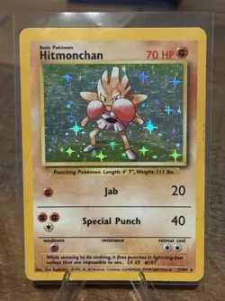 Hitmonchan Holo Rare #7/102 Base Set Pokemon Card NM-/LP+ Vintage WOTC - Image 2