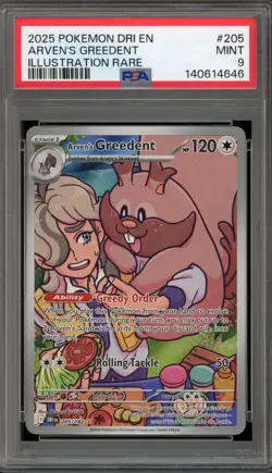 Pokemon Arven's Greedent Destined Rivals Illustration Rare #205 PSA 9 Mint - Image 1