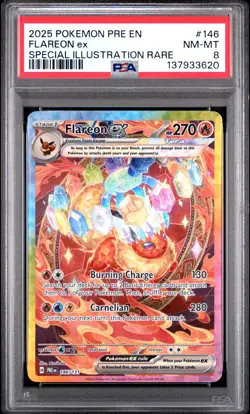 2025 POKEMON PRE EN-PRISMATIC EVOLUTIONS #146 FLAREON EX PSA 8 - Image 1