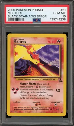 Pokemon Moltres Movie Black Star Promo #21 AOKI ERROR PSA 10 Gem Mint - Image 1