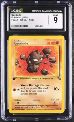 CGC MINT 9 Pokemon Geodude 47/62 1999 Fossil 1st Edition - Image 1