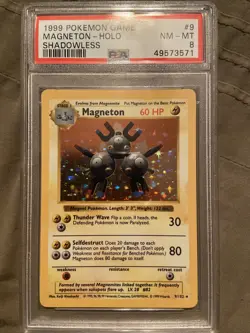 1999 Pokemon Base Set Shadowless Holo Magneton #9 PSA 8 NM-MT - Image 1