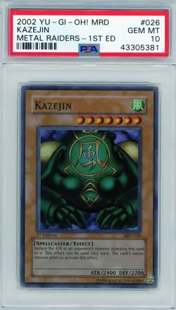 2002 Yu-Gi-Oh! Metal Raiders Kazejin 1st Edition #026 PSA 10 Gem Mint - Image 1