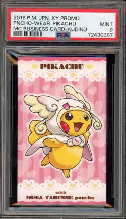 Pokemon Poncho-Wearing Pikachu Mega Audino MC Business Card Japanese Promo PSA 9 - Image 1