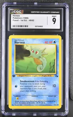 CGC MINT 9 Pokemon Horsea 49/62 1999 Fossil 1st Edition - Image 1
