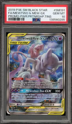 Pokemon Mewtwo & Mew GX Power Partnership Tins Full Art Promo SM191 PSA 10 - Image 1