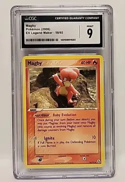 CGC 9 Magby #58/92 Pokemon 2006 Ex Legend Maker Graded CGC MINT 9 - Image 1