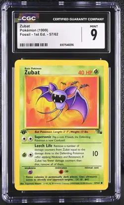 CGC MINT 9 Pokemon Zubat 57/62 1999 Fossil 1st Edition - Image 1