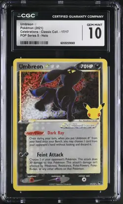Umbreon 17/17 Pop Series 5 Holo Pokemon CGC 10 Gem Mint *069 - Image 1