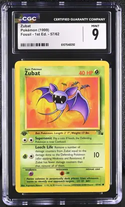 CGC MINT 9 Pokemon Zubat 57/62 1999 Fossil 1st Edition - Image 1