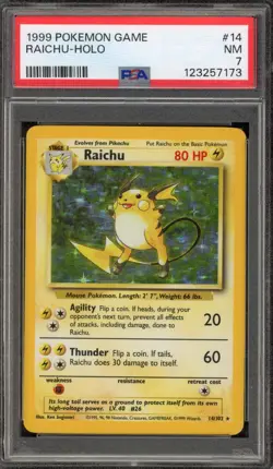 Pokemon Raichu Base Set Unlimited Holo Rare #14 PSA 7 - Image 1