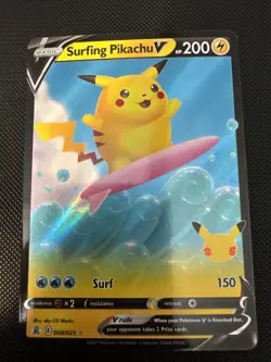 Pokemon TCG Celebrations Surfing Pikachu Holo Ultra Rare Card 008/025 - Image 1