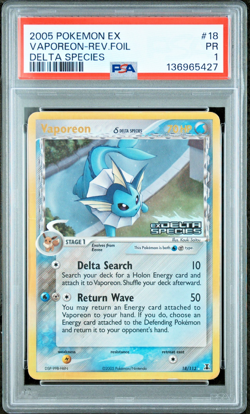 PSA 1 2005 Pokemon EX Delta Species Vaporeon Reverse Holo Foil Rare 18/113 - Image 1