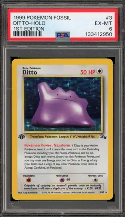 Pokemon Ditto Fossil 1st Edition Holo Rare #3 PSA 6 - Image 1