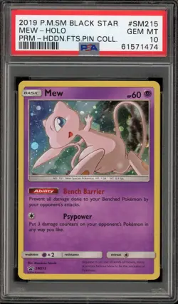 Pokemon Mew Hidden Fates Pin Coll. Black Star Holo Promo SM215 PSA 10 Gem Mint - Image 1