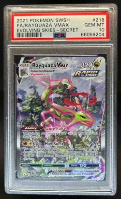 2021 Pokemon SWSH Evolving Skies Rayquaza VMAX #218/203 PSA 10 - Image 1